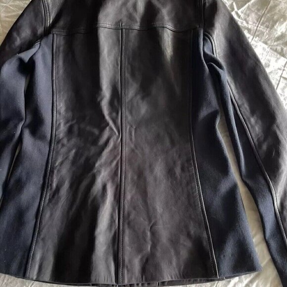Vintage GAP Women's Blue Leather Jacket Sz XS Military Zip Button Navy - Picture 9 of 15